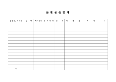 운반물품명세서 운반물품명세서